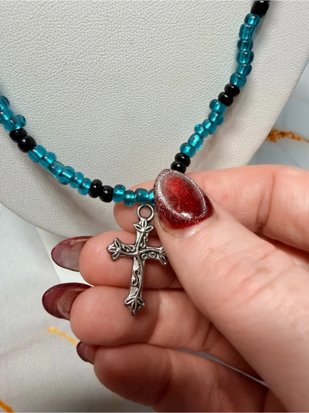 Men’s beaded cross necklace NWOT
